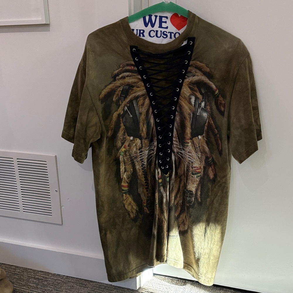 LF Olive Graphic Lace-Up Tee